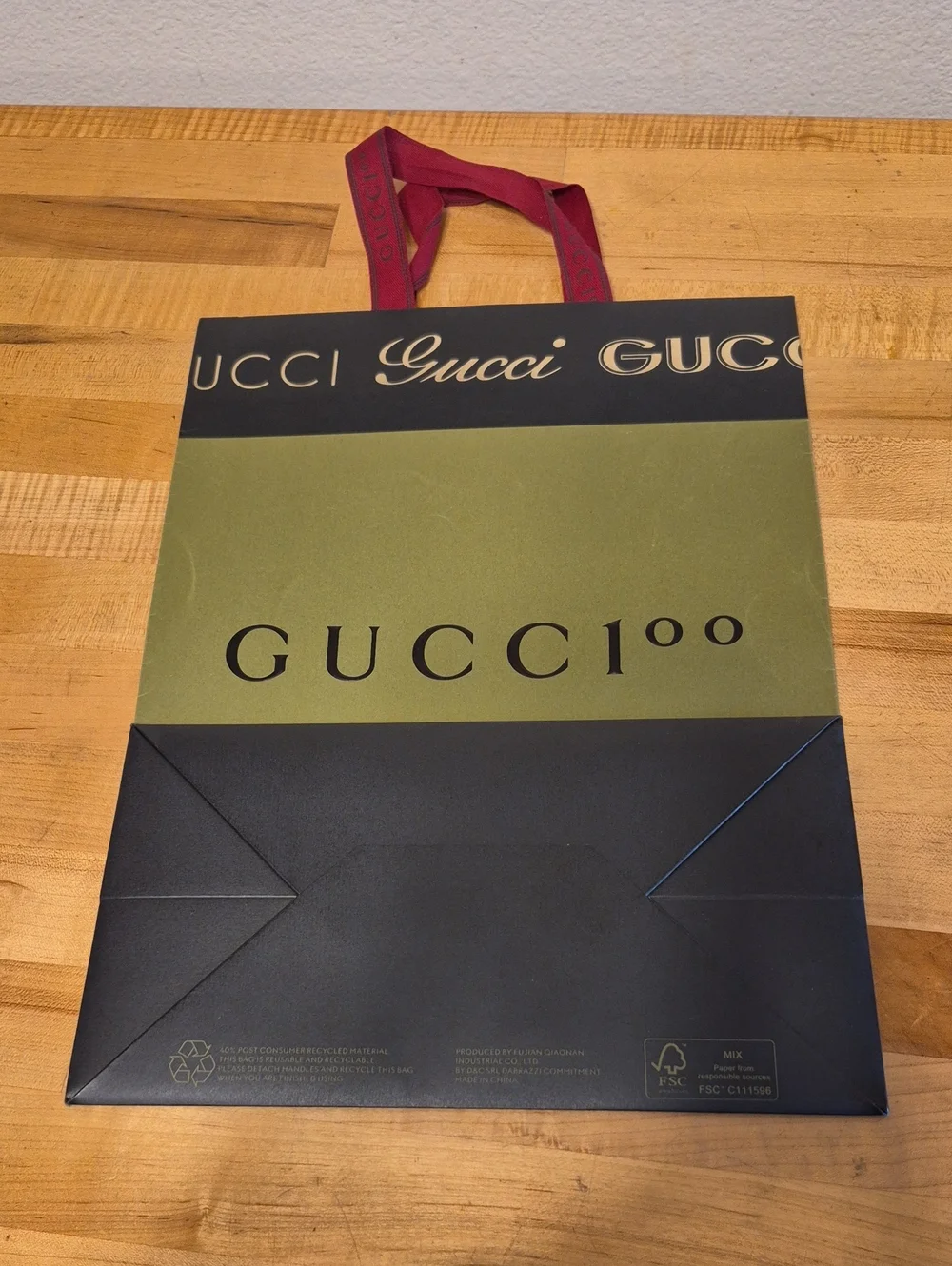Gucci Green Black Gold & Red Paper Gift Bag